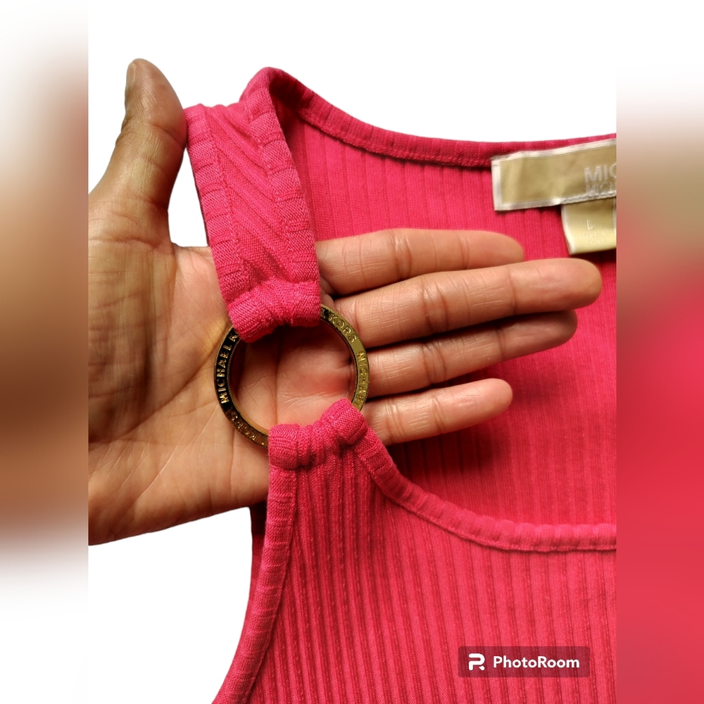 Michael Kors Women's Ribbed Stretch Knit Tank Coral Dress Sleeveless Size L‎ - Picture 5 of 12